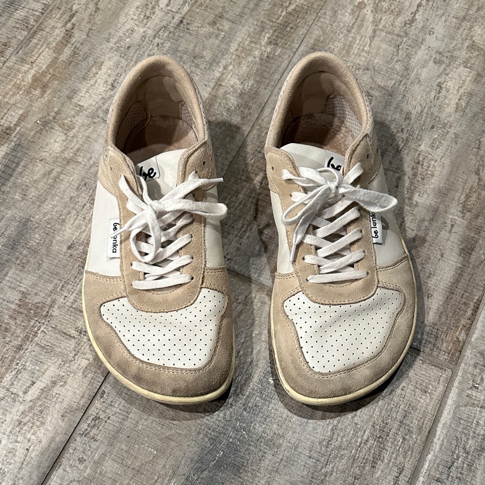 Be Lenka Beige and White Women's zero drop wide toe box Sneakers
